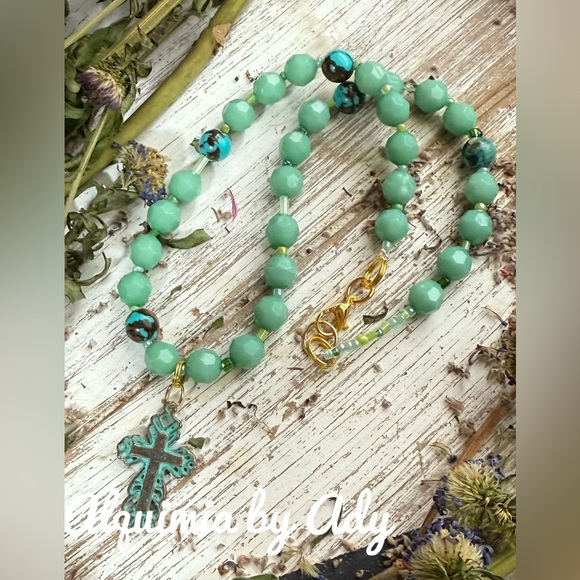 Blue beaded statement necklace with turquoise - Picture 1 of 3